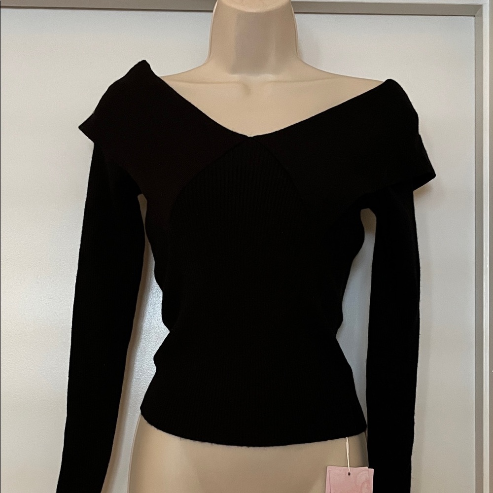 Black Off-Shoulder Ribbed Women's Sweater
